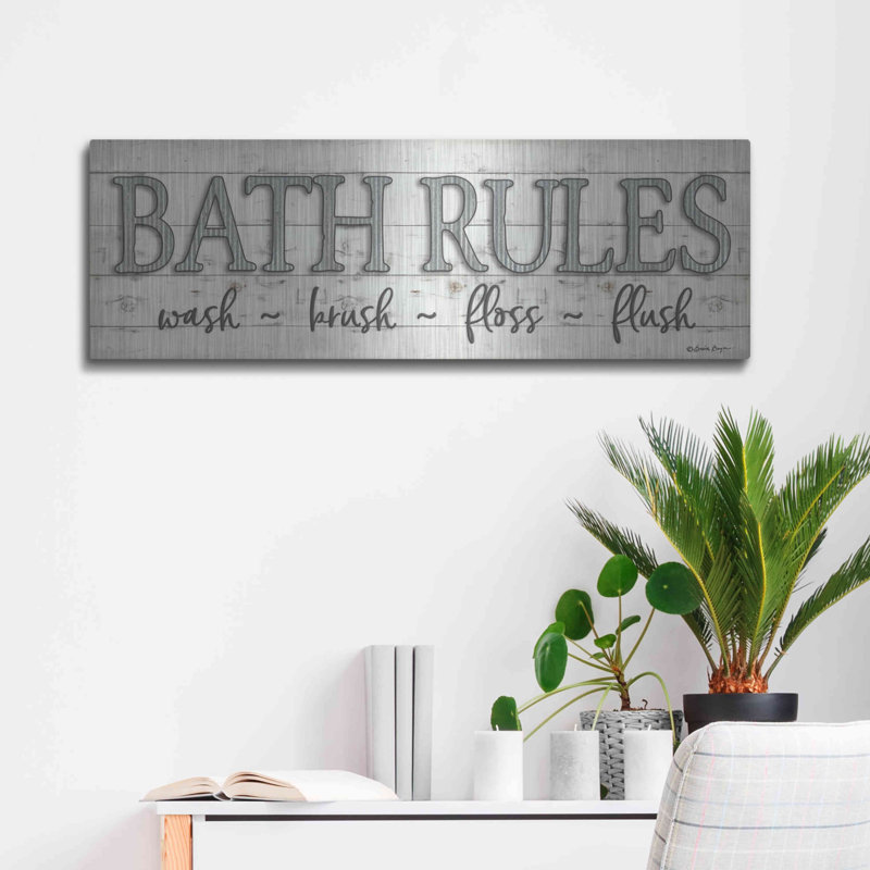 «Bath Rules» par Susie Boyer par August Grove®, art mural en métal, H 12 po x l 36 po