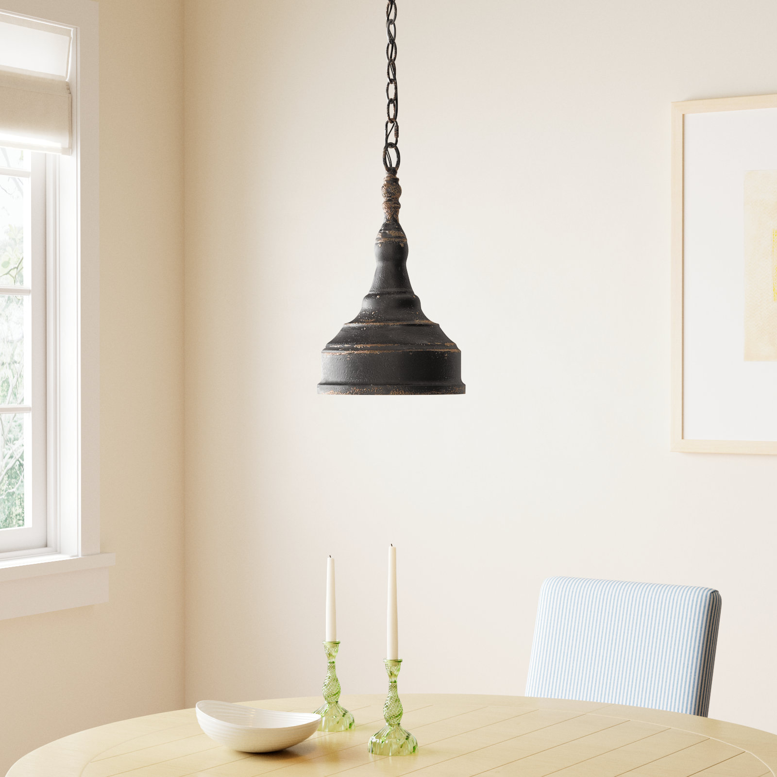 Claudette Single Light Steel Dimmable Pendant, Antique Black Iron