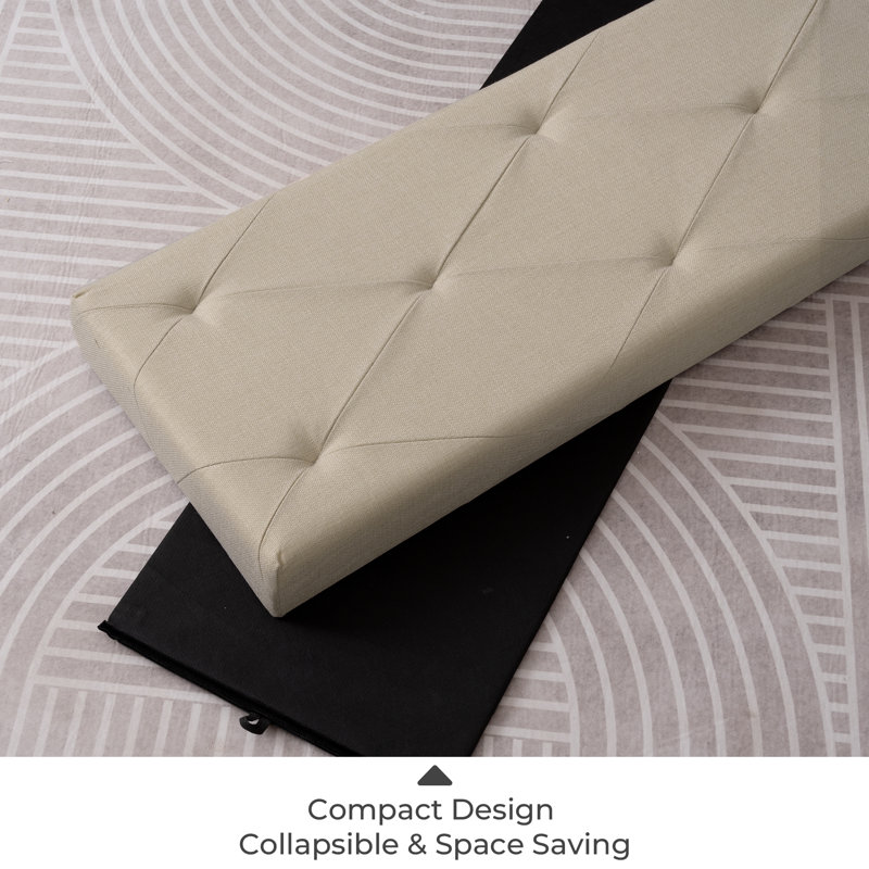 Banc de rangement rembourré avec pieds en bois massif Jenaya, Beige