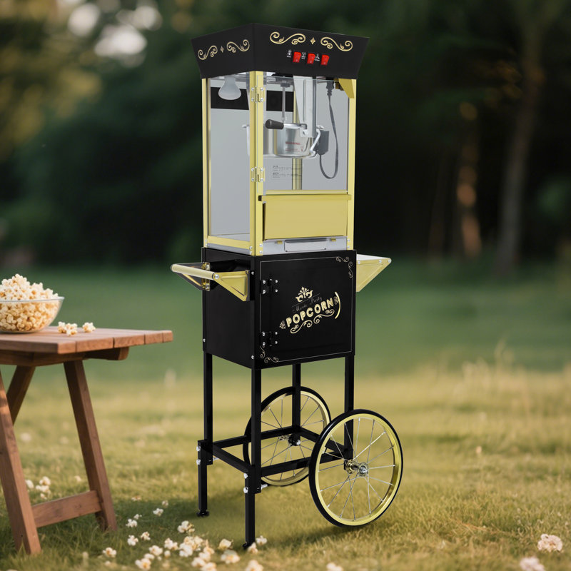 Machine à maïs soufflé 12 oz avec roulettes Popcorn rétro pour fête, Noir