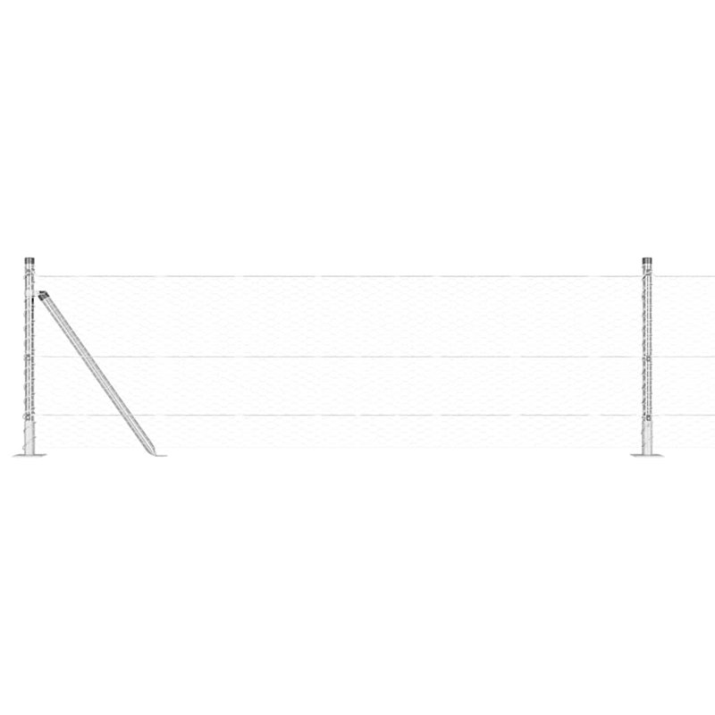 Vidaxl Fence With Posts PVC-Coated Steel, Silver, 50cm H x 2500cm W x 3.2cm D