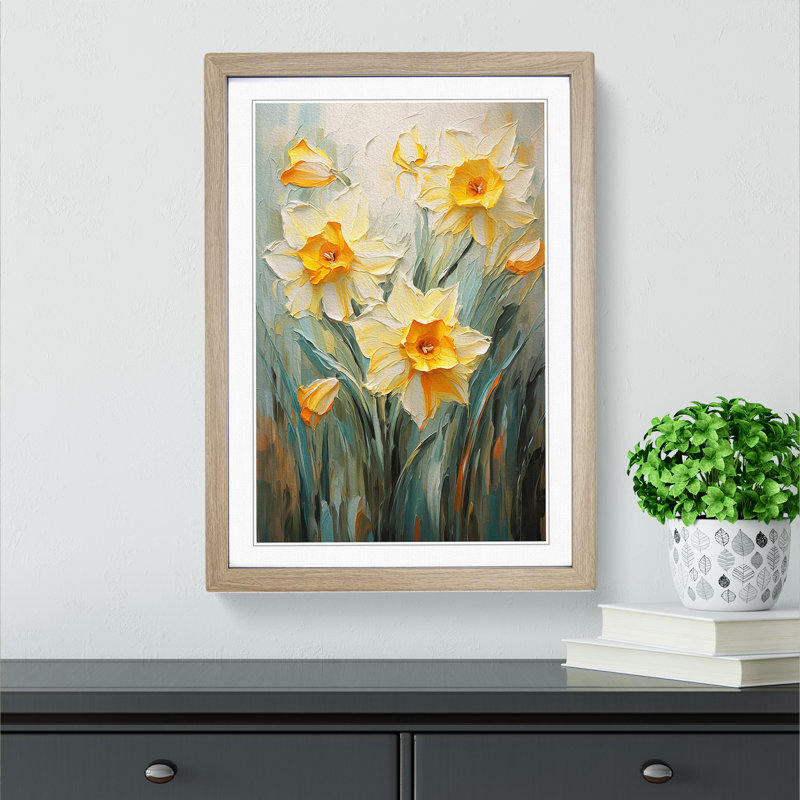 Daffodil Flower Impressionism - Framed Print, Oak Framed, 34cm H x 25cm W