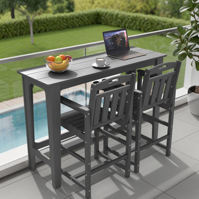 3 Pieces Outdoor Patio Bars Set  with Rectangular Table and HDPE Chairs