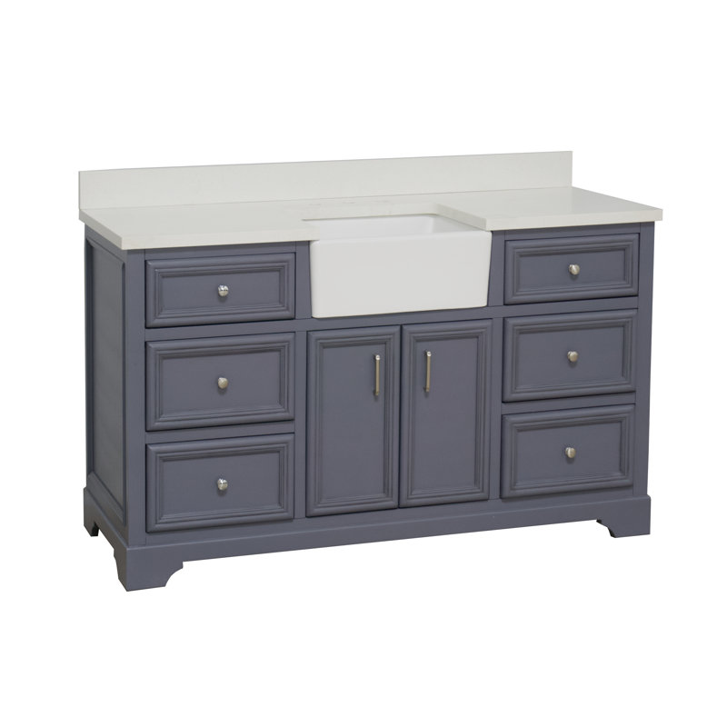 Emiliano 60" Single Bathroom Vanity Set, Powder Gray, Quartz
