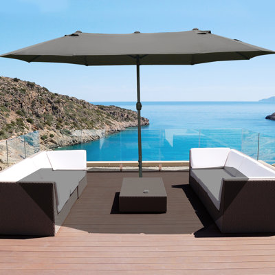 Parasol de patio de 15 pieds - Parasol extérieur rectangulaire en acier double face, gris foncé, protection contre le soleil, manivelle facile, matériau durable gris 15 pi avec base. Parasol de parasol. Acier, intempéries