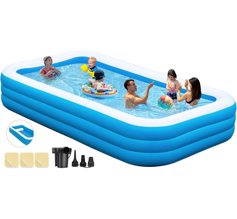 Large Blue PVC Rectangular Inflatable Pool with Pump
