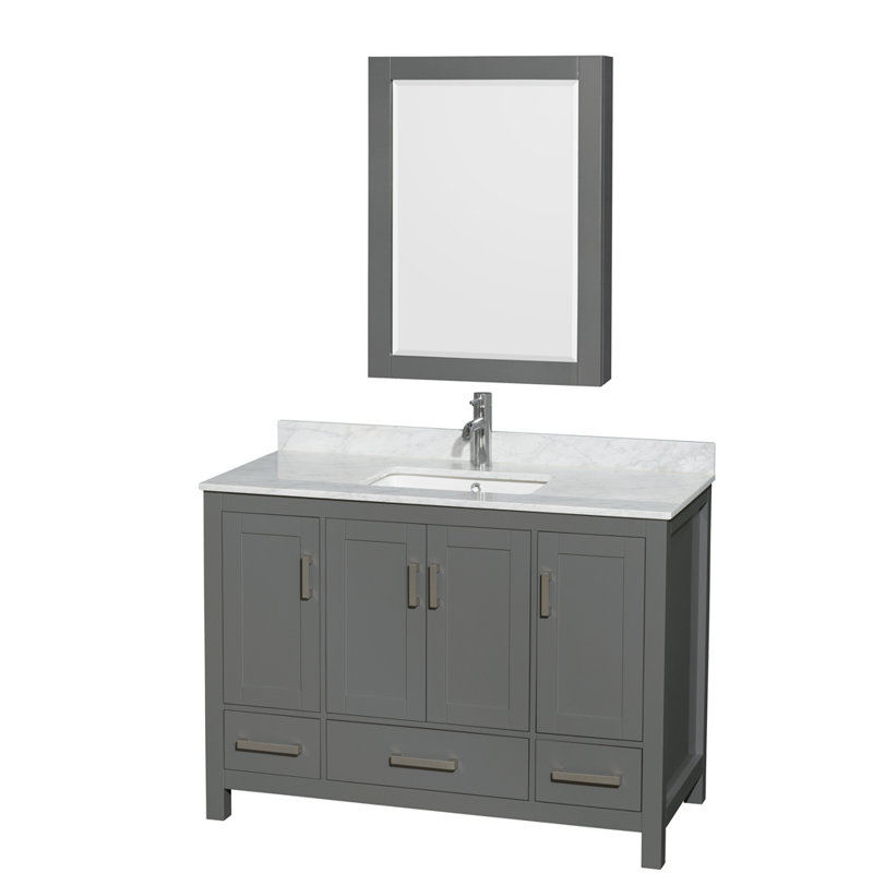Meuble-lavabo simple autoportant avec plateau en marbre Sheffield, Chrome brossé, Dark Grey
