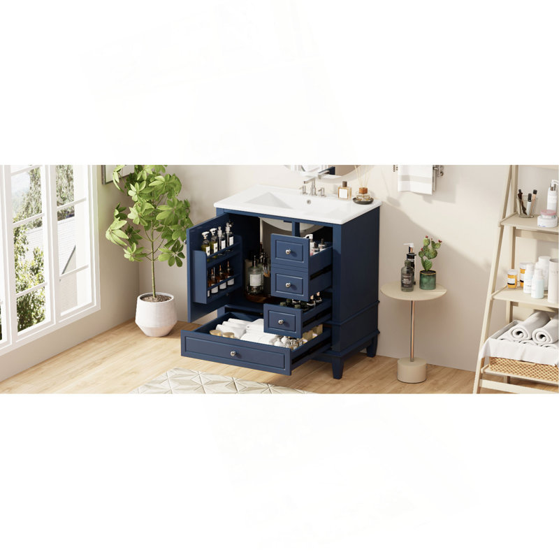 Meuble-lavabo 30 po avec lavabo, une porte avec tablette et trois tiroirs, porte à fermeture en douceur, Blue
