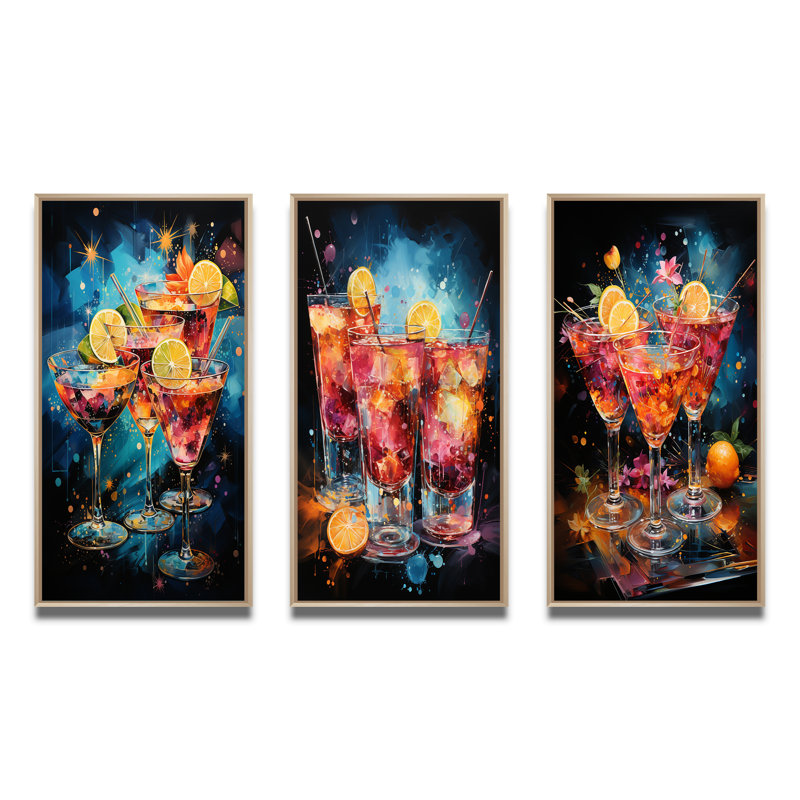 "Cocktail Confetti" 3 pièces, Encadré naturel, H 28 po x l 36 po