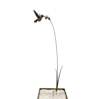 Colibri coloré sur piquet de jardin
