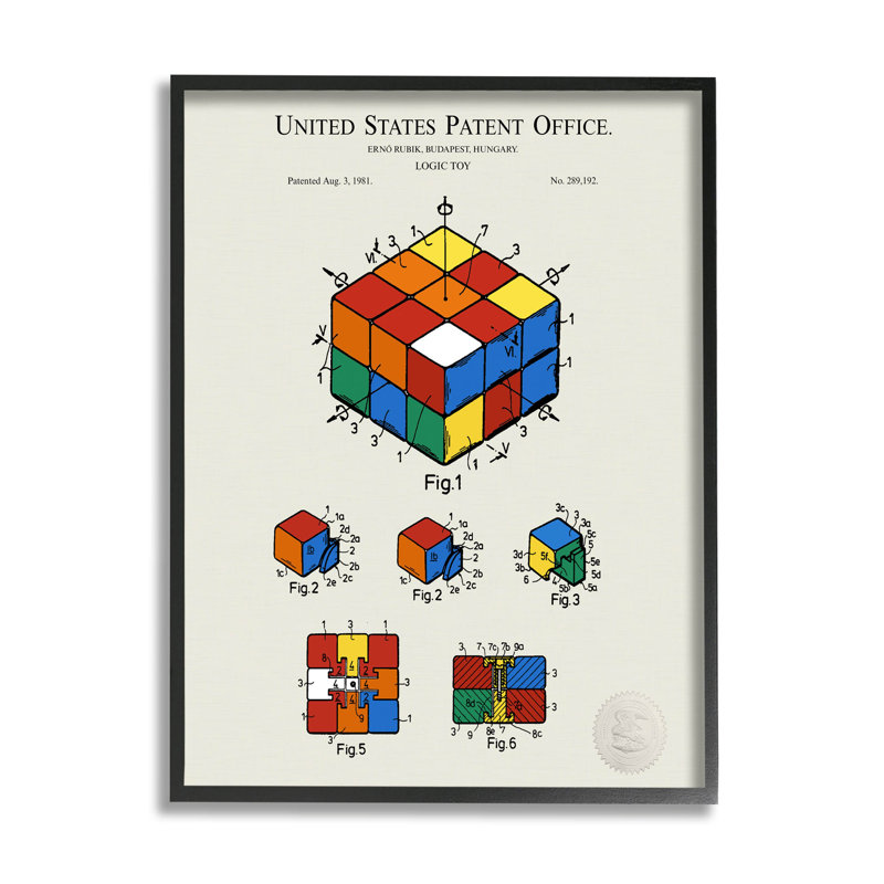 «Vintage Logic Toy Diagram» par Karl Hronek, impression sur toile, H 14 po x l 11 po x P 1,5 po, Giclée encadrée noir minuit