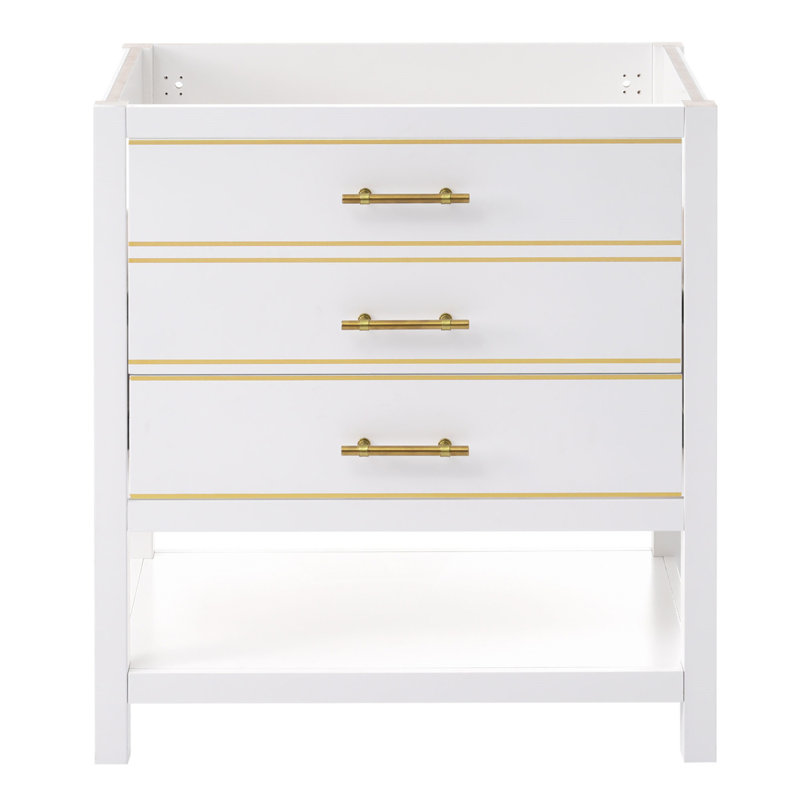 White and Gold Freestanding Single Bathroom Vanity Base