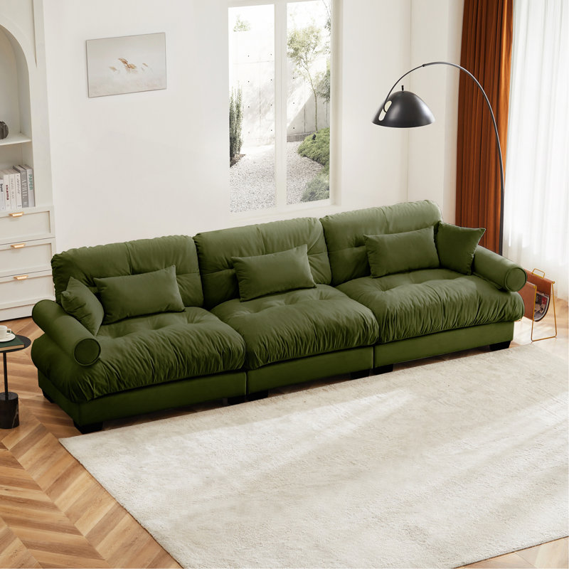 Très grand canapé en velours moderne à 3 places, canapé surdimensionné, siège confortable et dossier confortable, avec coussins de taille et coussins décoratifs