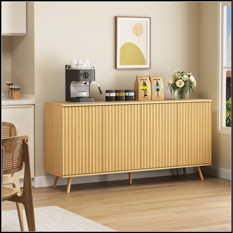 Buffet Modern Farmhouse avec 4 portes, tablettes réglables et motif hexagonal pour un rangement polyvalent et un décor élégant
