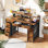 Bureau d'ordinateur de 47 pouces avec 8 tiroirs de rangement, bureau de jeu avec lumières DEL et prises de courant USB, table de bureau à domicile avec support pour écran, table de travail d'écriture pour chambre à coucher, brun rustique