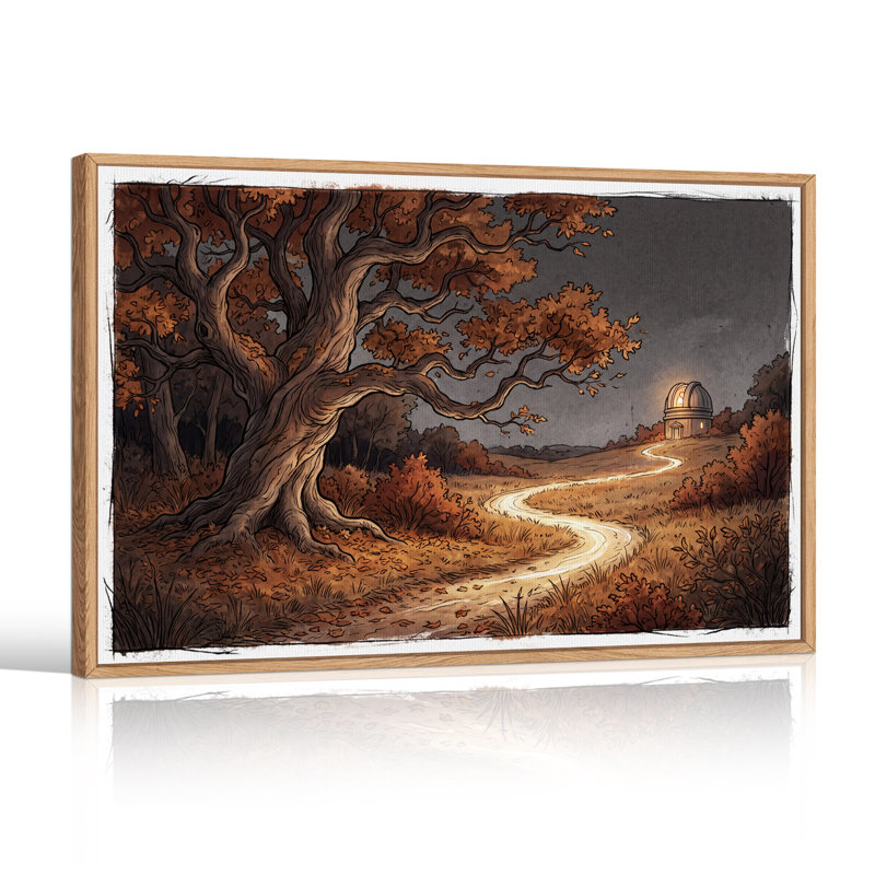 Arbre d'automne et chemin sinueux vers l'observatoire, art mural d'Halloween, 36"H x 48"W