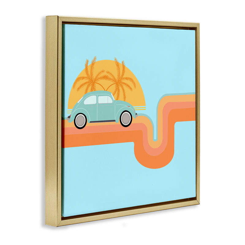 Art mural rétro encadré sur toile flottante par Ashley Singleton, Cadre flottant métallique doré, H 25 po x l 25 po