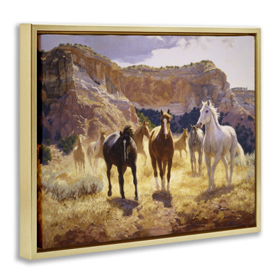 «Horses & Desert Cliff», art mural encadré flottant par Claire Goldrick