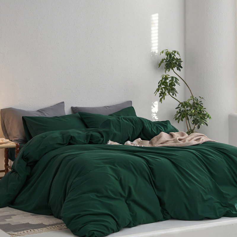 MooMee Duvet Cover Set 100% Washed Cotton Twill Ultra Soft Linen Like Textured, Bombay Brown