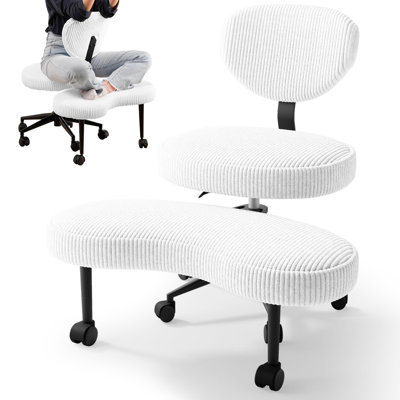 Ergonomic Cross Legged Chair, 360° Swivel Meditation Chair with Wheels, Height Adjustable Seat for ADHD, Strong Lumbar Support, Chic Home Office Furniture