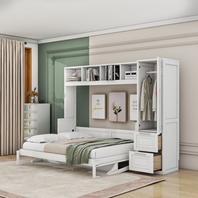 Nodine Wood Murphy Bed with Shelves and Drawers