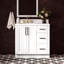 Meuble-lavabo de salle de bain avec lavabo ovale simple décalé à gauche de 91 cm (36 po) et comptoir en quartz blanc de Carrare de 3,8 cm (1,5 po) d'épaisseur.-128606858-128606903