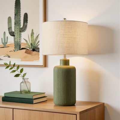 25.25" Fluted Ceramic Table Lamp With Drum Shade