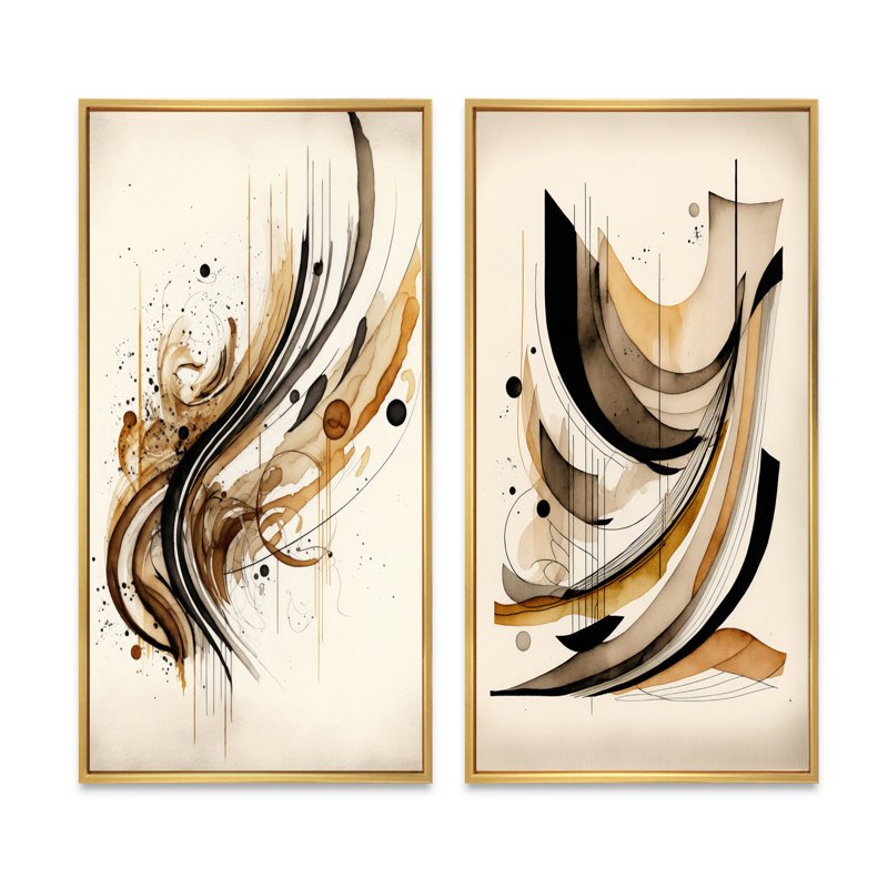 2 pièces sur toile - mouvement brun et noir, Encadrement doré, H 40 po x l 40 po