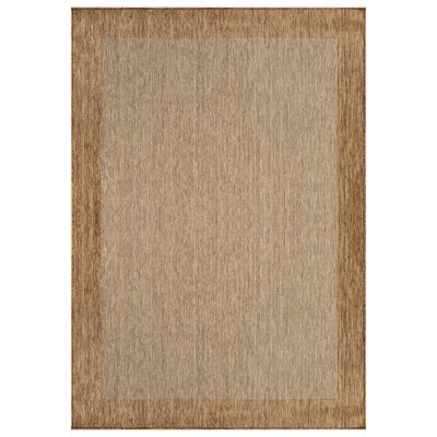 Geometric Border Sand/Natural Easy-Care Jute-Style Indoor/Outdoor Flat Woven Area Rug