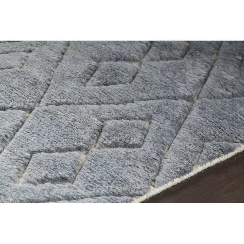 Tapis bleu area-noué la à la main Alland, 5 pi x 7 pi 6 po, Bleu