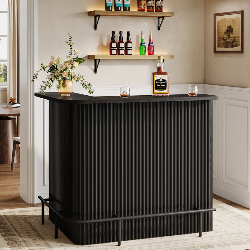 L Shaped Bar Table, 4-Tier Home Bar Unit With Metal Footrest