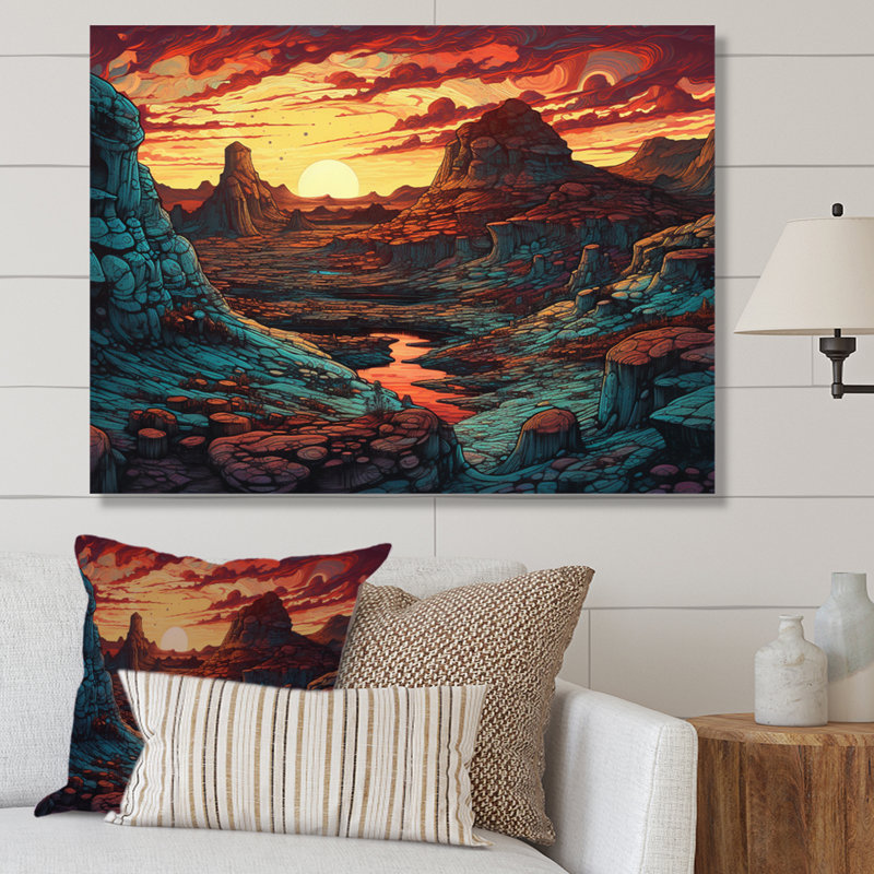 Vibrant lever de soleil sur le désert II - impression, H 12 po x l 20 po x P 1 po, Toile tendue