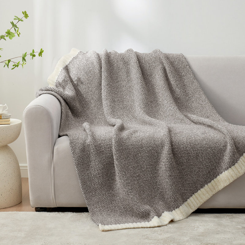  Jeté tricoté réversible Heather Knit, L 60 po x l 50 po, Gris foncé