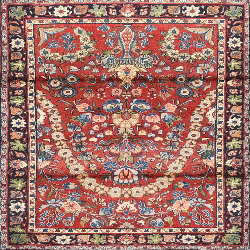 Tapis traditionnel rouge / noir Dohosan, Carré 4 pi