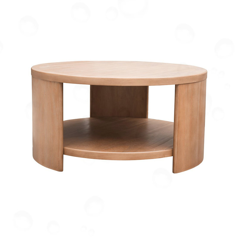 Table basse ronde avec tablette, Naturel, Bois