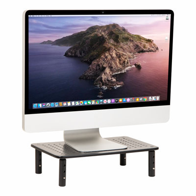 Support d'écran réglable en métal, rehausseur de bureau ergonomique, plateforme en maille aérée, hauteur réglable avec espace de rangement, supporte jusqu'à 20 kg, noir