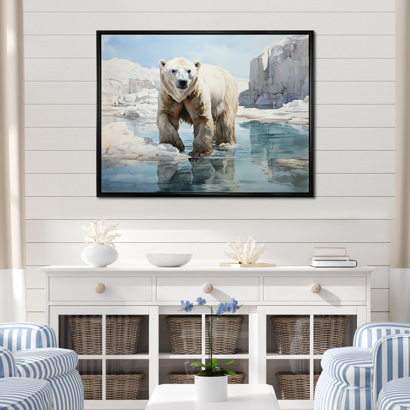 " White Teal Iceberg Pristine Solitude ", Cadre flottant noir, H 30 po x l 40 po x P 1,5 po