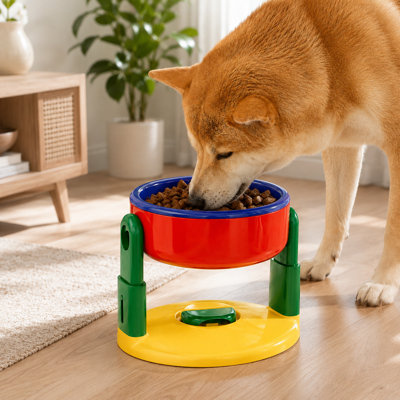 Adjustable Height Elevated Pet Bowl, Anti-Slip Suction Base Neck Protector Dog & Cat Feeder, 3-Level Height, BPA-Free Plastic