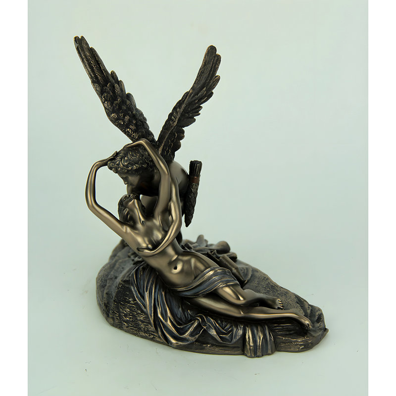 Statuette décorative Cupidon et Psyché en résine coulée à froid finition bronze, 18 cm de haut.