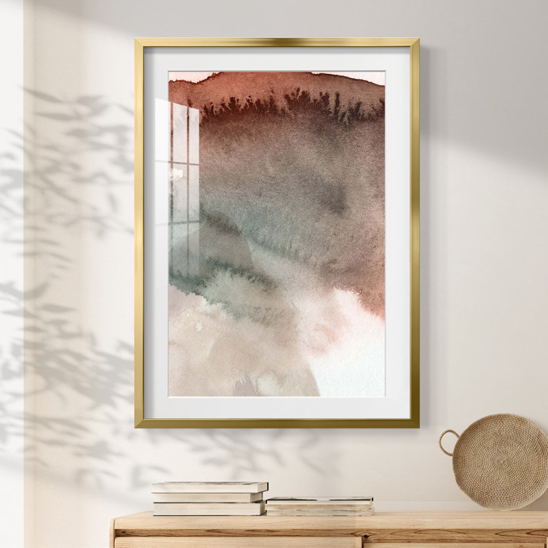 Red Ochre Abstract IV -Framed Print, 25.5" H x 17.5" W, Gold