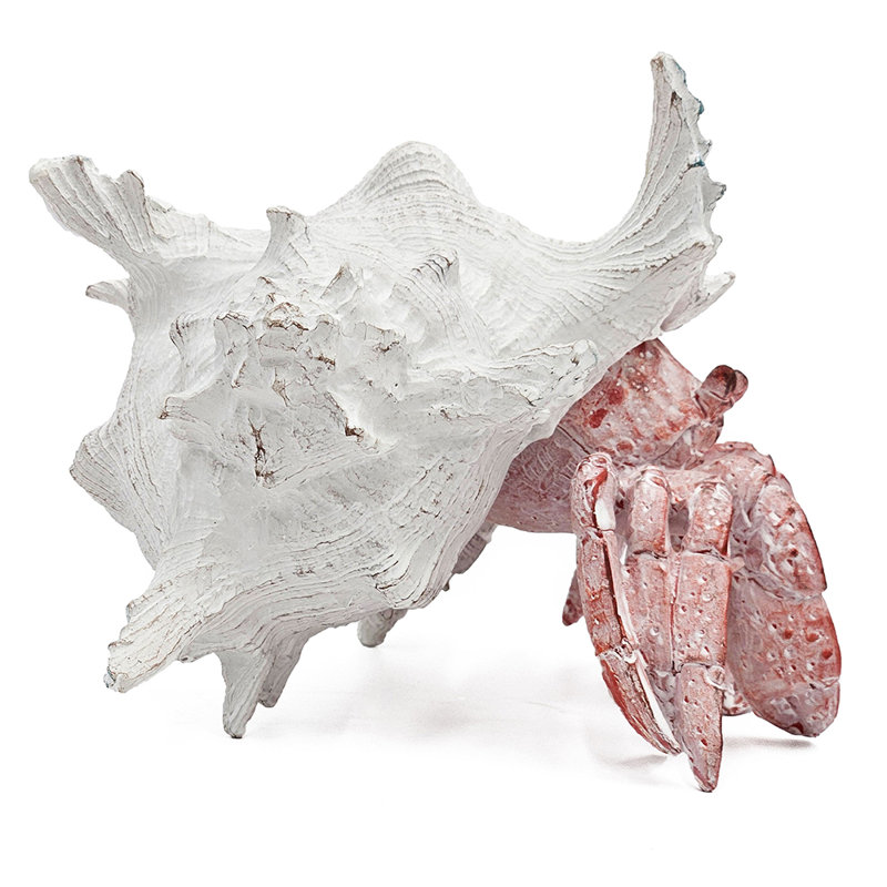 Figurine réaliste de crabe ermite avec coquille blanche, Blanc/rouge, H 7 po x l 9,3 po x P 9,3 po