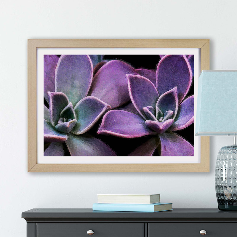 Lilac & Green Succulent Plant - Framed Print, Oak, 33cm H x 45cm W x 2cm D