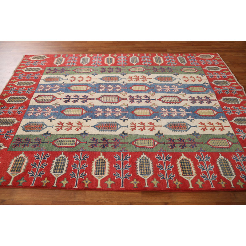 Tapis à motif géométrique Kazak 6 po x 8 po All-Over