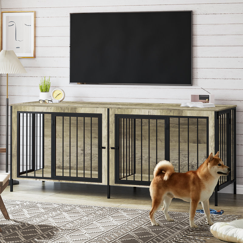 Meuble-cage pour chien, Gris