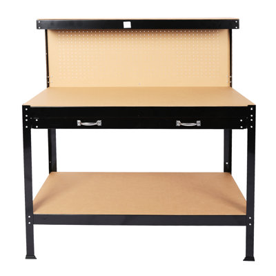 115cm Workbench, 300lbs Bearing Capacity, Black Steel, Panel, Waterproof And Rust- Workplace Construction