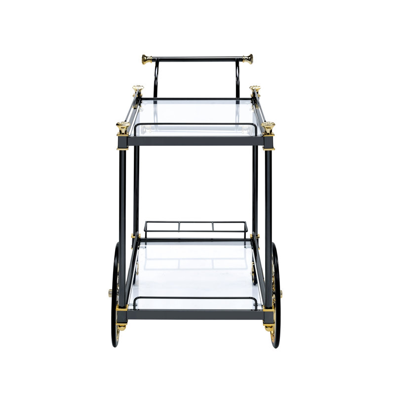 Chariot de service en verre transparent et métal - Design noir / or, intérieur spacieux pour recevoir moderne et fini, commodité mobile