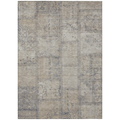 3' X 5' Beige Taupe And Brown Patchwork Washable Indoor Outdoor Area Rug