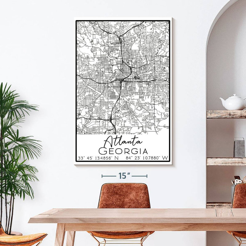 Carte de la ville d'Atlanta sur toile, H 48 po x l 32 po x P 1,25 po