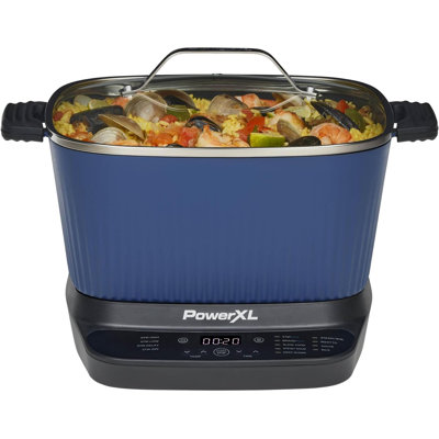PowerXL Stirmax Midnight Blue 7.5 Quart Digital Multi-cooker With Automatic Paddle To Stir And Shred, 9 In 1 Programmable Presets To Sauté, Sear, And Brown Food Before Simmering