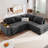 Grey L Shaped With Pull Out Function And Storage Sections Spacious Couch Bed - Fabric